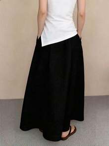 Falda blanca, elegante y casual para primavera/verano, con un toque juvenil y maduro, de alta calidad y estilo vintage de resort con bolsillos negros - Blanco - Ver 8