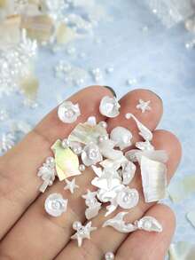 1 Bag Ocean Theme Resin Filler Material, Including Pearlescent Shells, Starfish, Seahorses, Conch Shells And Asymmetrical Shell Faux Pearls, Summer Epoxy Resin Mold Filler, Jewelry Making DIY Craft Material - Multicolor - View 4