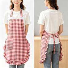1 chiếc tạp dề yếm kẻ caro đỏ có thể điều chỉnh, kèm 1 túi, thích hợp cho cả nam và nữ khi nấu ăn. - Đỏ - Xem 1