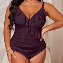 Swim Lushoire Plus Size Women's Plain Simple Daily One-Piece Camisole Summer - Burdeos - Ver 1