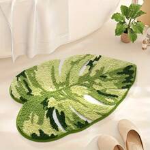 1pc Fresh Green Leaf Pattern Soft, Absorbent, Fluffy Bathroom Mat, Suitable For Home Decor, Entryway And Indoor Protection, Bathroom Mat, Bathroom Rug, Door Mat, Small Rug, Carpet, Mat, Home Decor, Area Small Rug, Outdoor Mat, Home Decor, Area Rug, Bedroom Rug, Washable Carpet - Multicolor - View 3