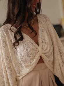 Women's Lace Casual Versatile Daily Outing Top Fall - Apricot - View 7