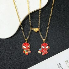 Marvel 一对2件装蜘蛛侠卡通吊坠项链，适合作为送给粉丝、家人和朋友的小礼物，时尚的夏季吊坠，完美的日常配饰，为好友/情侣营造夏日氛围。 - 彩色 - 查看 2