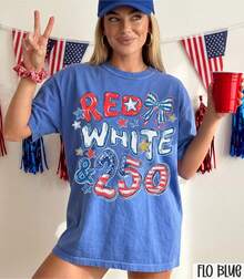 [100% Cotton] 250th Anniversary Shirt, Red White And 250 Tee, 4th Of July Shirt, Preppy Patriotic Tee, USA America Shirt, Flag Tshirt, American Girl,  Casual Women's T-Shirt - Màu xanh hải quân - Xem 4