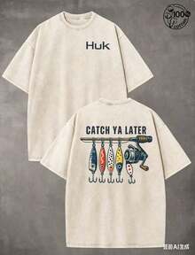 Summer Tops2026Retro "HUK" Fishing Pattern, CATCH YA LATER, Fishing T-Shirts, Men And Women's T-Shirts, Fall Clothes, 230G Wash Cotton High Quality Cotton Printed T-Shirts, Men Clothes, Suitable For Street Retro And Outdoor Sports And Leisure, Comfortable And Stylish, Y2k Clothes, Funny T-Shirts, Streetwear, Perfect Gift. Summer Clothes - Apricot - View 6
