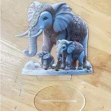 1件優雅波希米亞風大象家族壓克力裝飾品，2D平面桌面擺飾，適用於臥室、客廳、辦公室，大象裝飾 - 彩色 - 查看 4