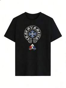 Camiseta de Manga Corta con Estilo Grunge y Logotipo Circular,Camiseta de manga corta de moda para primavera y verano de 2026, hecha en México, 180 gramos. Estampado de dibujos animados, modelo de pareja, apta para uso interior o exterior. Cuello redondo, unisex, ideal para oficina y ocio. Paquete de una pieza. - BK-P631577SLNDXZGY402 - Ver 2