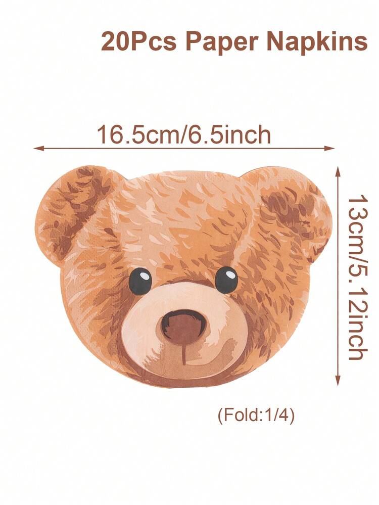 20pcs Teddy Bear Themed Paper Napkins, Brown Teddy Bear Shaped Disposable Napkins, Teddy Bear Birthday Party Tableware Disposable Napkins, Baby Shower Decor, Gender Reveal Party Decor, Home Birthday Decor, Kitchen & Dining Essential Decor, Teddy Bear Party Decor, Birthday Party Supplies, Disposable Napkins, Birthday Gift, Party Favors - Brown Bear - View 4
