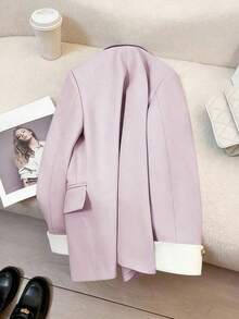 Blazer casual con cuello de solapa y botones para mujer, primavera - Púrpura malva - Ver 5
