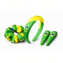 5pcs World Cup Cheering Set, Includes Headband, 2 Hair Clips, Hair Scrunchie, Bandana, For Brazil Football Fans - View 7