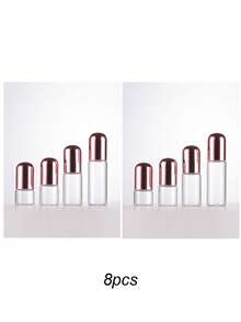 4pcs 1/2/3/5ml Rose Gold Roll-On Bottles, Transparent Glass Perfume/Essential Oil Refillable Containers, Portable Makeup Tools - Clear - View 9
