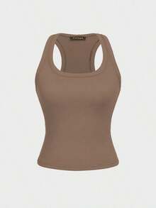 Camiseta sin mangas cuadrada Floreya para mujer, top casual de verano de ajuste ceñido sin mangas para capas, sencillo pero elegante, estilo deportivo, versátil para todas las estaciones en color blanco - Caqui - Ver 3