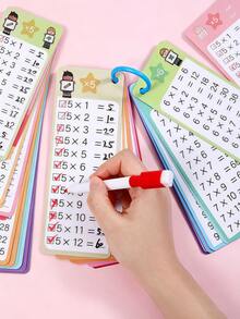 18 piezas Juego de práctica de matemáticas de borrado en seco, tarjetas de tabla de multiplicación, tarjetas flash de multiplicación reutilizables con 2 marcadores de borrado en seco, tarjetas sueltas de práctica de multiplicación - Herramientas de aprendizaje de matemáticas para el hogar y el aula - Conjunto de ejercicios de matemáticas (multiplicación) - Ver 7
