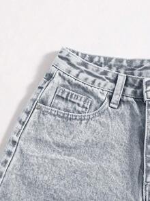 Pantalones cortos vaqueros casuales, estilo minimalista para uso diario - Gris Claro - Ver 3