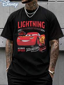 Disney Official Licensed Cars Lightning McQueen Est 1977 Ultimate Speed Print 220g Cotton Crew Neck Unisex Tee - màu đen - Xem 2