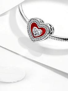 1pc Fashion Sparkling Heart Pendant Charm Bead Suitable For Women's Bracelet, Jewelry Making And Daily Decoration, Girls Accessory - Silver - View 6