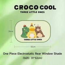 1 tấm che nắng hình cá sấu hoạt hình CROCO dán tĩnh điện, dùng cho kính chắn gió ô tô, chống tia UV và cách nhiệt, phù hợp với kính cửa sổ xe hơi. - Croco [Phía sau bên trái] - Xem 2