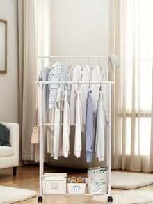 1 pieza Perchero de pie, Estantería de almacenamiento para el dormitorio del hogar, Perchero colgante de ropa para la sala de estar, Estantería de almacenamiento de entrada simple con ruedas, Perchero móvil ajustable para dormitorio y balcón - Blanco - Ver 4