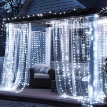 Bộ 1 đèn rèm chạy bằng pin, 8 chế độ chiếu sáng cổ tích, thích hợp cho Giáng sinh, đám cưới và tiệc tùng - Trang trí ngày lễ - Dây đèn rèm hộp pin - Xem 20