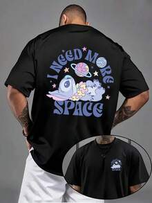 Disney Licensed Spring/Summer Men's Short Sleeve T-Shirt Featuring "Lilo & Stitch" Print, New Spring/Summer Men's Fashion Short Sleeve Breathable Round Neck Casual Comfortable T-Shirt, Stylish Streetwear T-Shirt, Spring Fashion Short Sleeve Disney Unisex Shirt, Casual Outing Clothing, Men's Casual Top, Suitable For Daily Wear - 黑色 - 查看 1