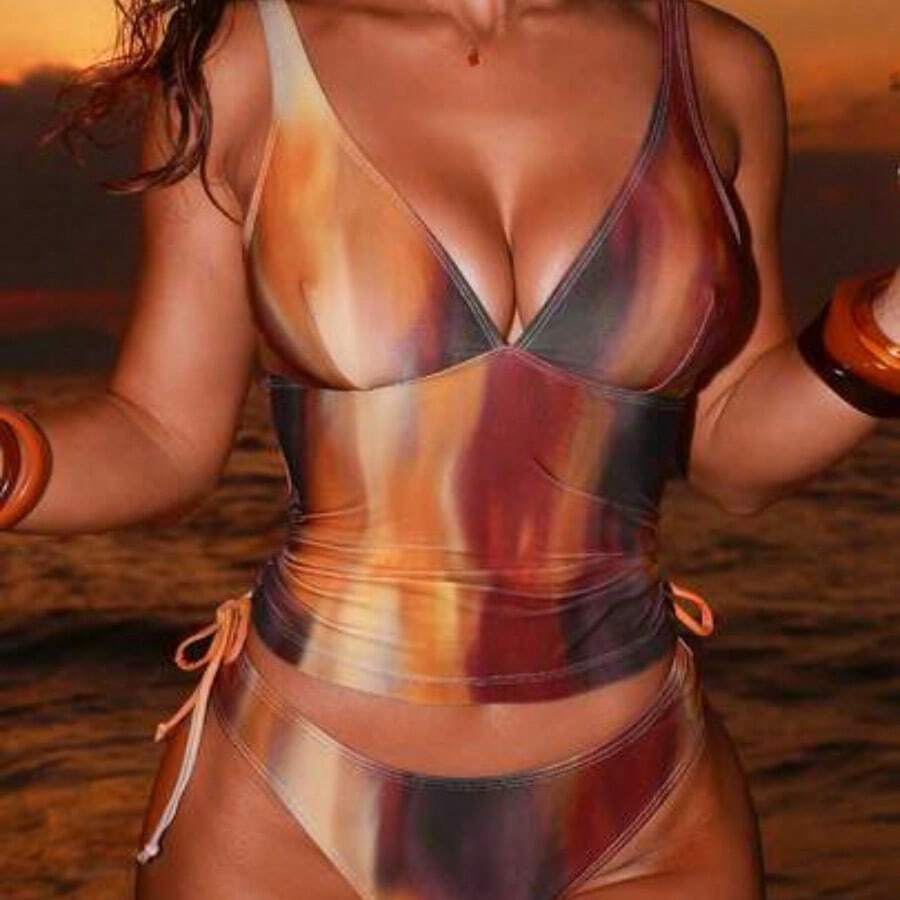 Swim  Sexy Leopard Print Camisole & Bikini Top For Women, Summer Beach Vacation,Beach Vacation 2026 New Women's Swimwear ArrivalFor School,Suitable For Holiday, Date, Afternoon Tea, Western, Cruise, Beach, Island, Road Trip, All Seasons, Music Festival, Boho Vacation,Bohemian Vacation, Chill Autumn ,Western Boho ,Elegant Dress For Women Lively Holiday Colorful Prints Boho Curve Bathing Suit Set Beach Swimsuit Swimsuits For Woman Curve Sexy Tankini Swimsuit Curve Beachwear - Multicolor - Ver 1