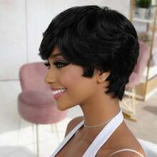 AMECIRE Pixie Cut Wig Human Hair For Women- 6inch Short Straight Wig, 100% Real Human Hair No Lace Front Wig For Daily And Cosplay Use - Natural Black - View 5