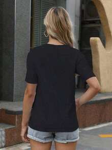 Conjunto para el Día de la Madre: Camiseta con Estampado "Eres La Mejor Mama Y Una Super Abuela" para Mujer - Cuello Redondo Casual, Manga Corta, Transpirable - Perfecta para Primavera Verano, Holgada y Cómoda. Camisetas para el Día de la Madre, 100% Algodón, blusas de mujer, camisetas de mujer de algodón. - Negro - Ver 5