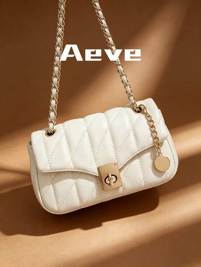 Women's Elegant Fashionable Compact Quilted Rhombus Plaid Square Bag, Soft Faux Sheepskin PU Leather, Flap Rotating Lock Clasp, Chain Strap, Chic Literary Style, Street Fashion Outdoor Commute Shoulder Bag, College Student Cosmetic Bag, Suitable For Travel, Shopping, Photography, Holding Phone And Coins