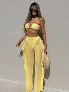 Swim Conjunto de bikini separado de 3 piezas, inalámbrico, para verano 2025 - Amarillo - Ver 3
