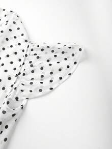 Women's Fashionable Polka Dot Short Sleeve Tie Collar Chiffon Blouse - White - View 5