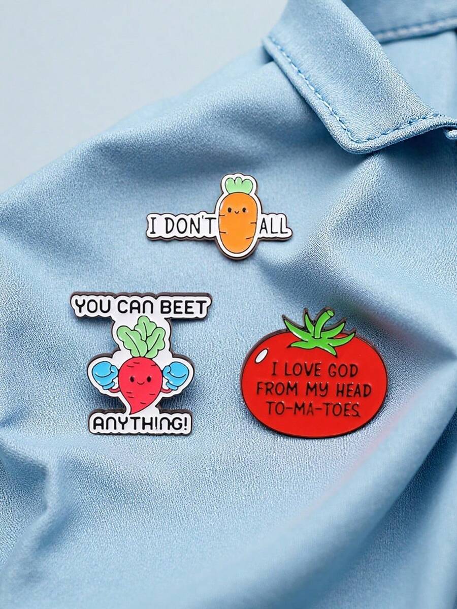 1/3 piezas Broche de metal de aleación de zinc con esmalte, estilo de dibujos animados, con patrones de tomate, zanahoria y rábano, pasador de solapa con diseño de plantas y verduras, accesorio divertido para mochila y ropa - Multicolor - Ver 1