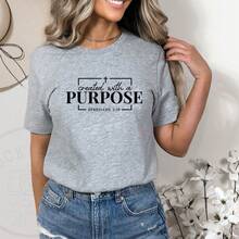 Camiseta para Mujer con la Frase 'Created With A Purpose Bible', Camiseta Holgada de Cuello Redondo - Negro - Ver 5