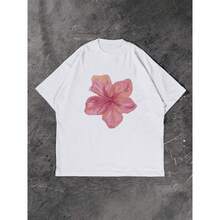 Camiseta de manga corta 100% algodón puro, nuevo estilo de verano 2025, estampado floral casual y elegante, top personalizado holgado e informal. - Blanco - Ver 6