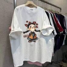 Camiseta de manga corta 100% algodón puro, nuevo estilo de verano, moda europea y americana, única y de nicho, top con estampado de letras estilo Hong Kong. - Negro - Ver 5