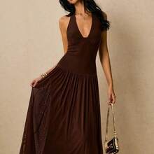 Women's Polka Dot Print Casual Sleeveless Long Dress - Marrón - Ver 3