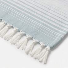 100% Cotton Turkish Beach Towel - Striped Peshtemal with Tassels- Quick-Dry & Soft Boho Beach Blanket - 淺藍色 - 查看 4