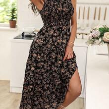 Floral Print Layered Hem Dress Maxi Vacation Beach Outfits Women - Blanco - Ver 4