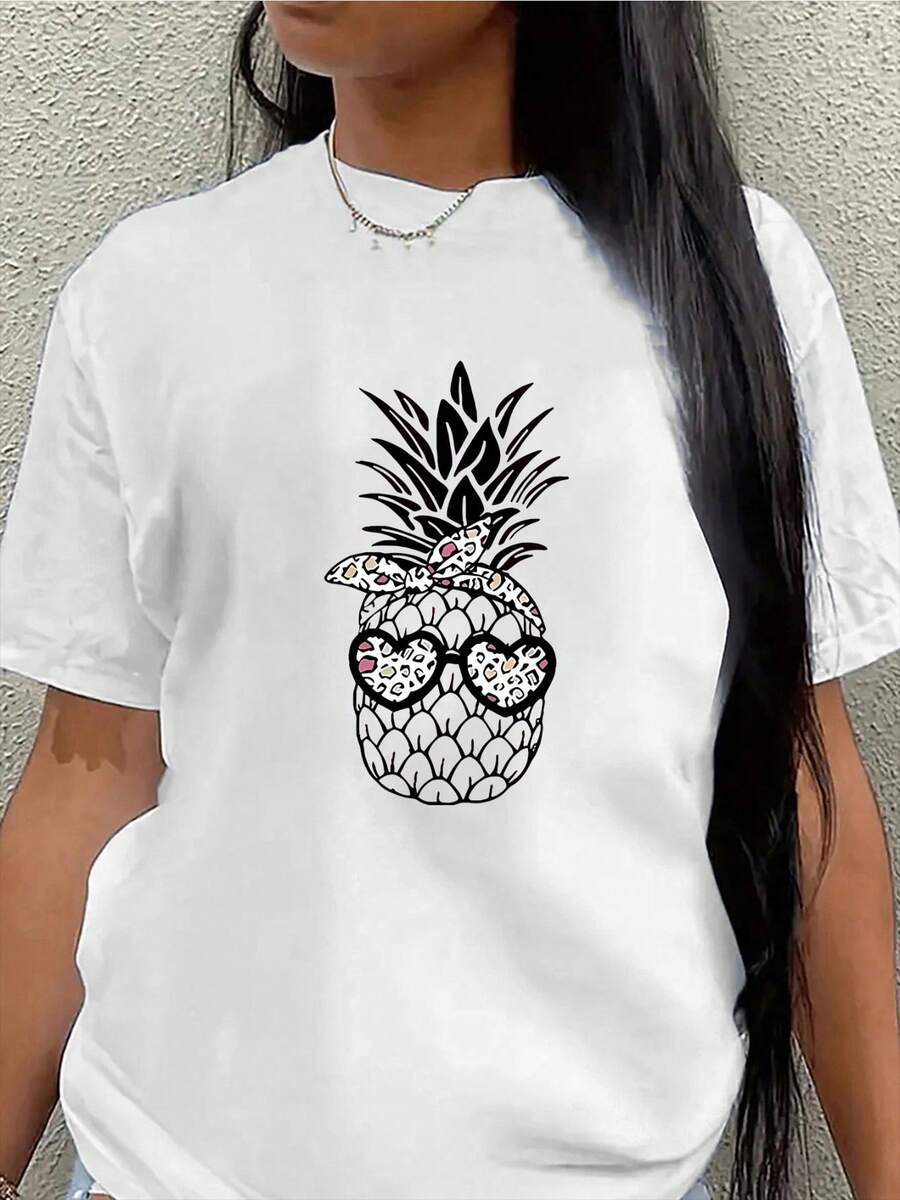 Camiseta de Manga Corta de  con Diseño de Calavera de Piña, Ligera y Duraderara Uso Casual en Casa, Restaurantes o Eventos al e