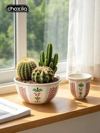 choxila 1pc Middle Eastern Style Date Palm Pattern Succulent Ceramic  Planter, Decorative Geometric Design Ceramic Mini Vase, Home Decor, Indoor  Outdoor Patio Garden Planting, Spring Summer | SHEIN USA