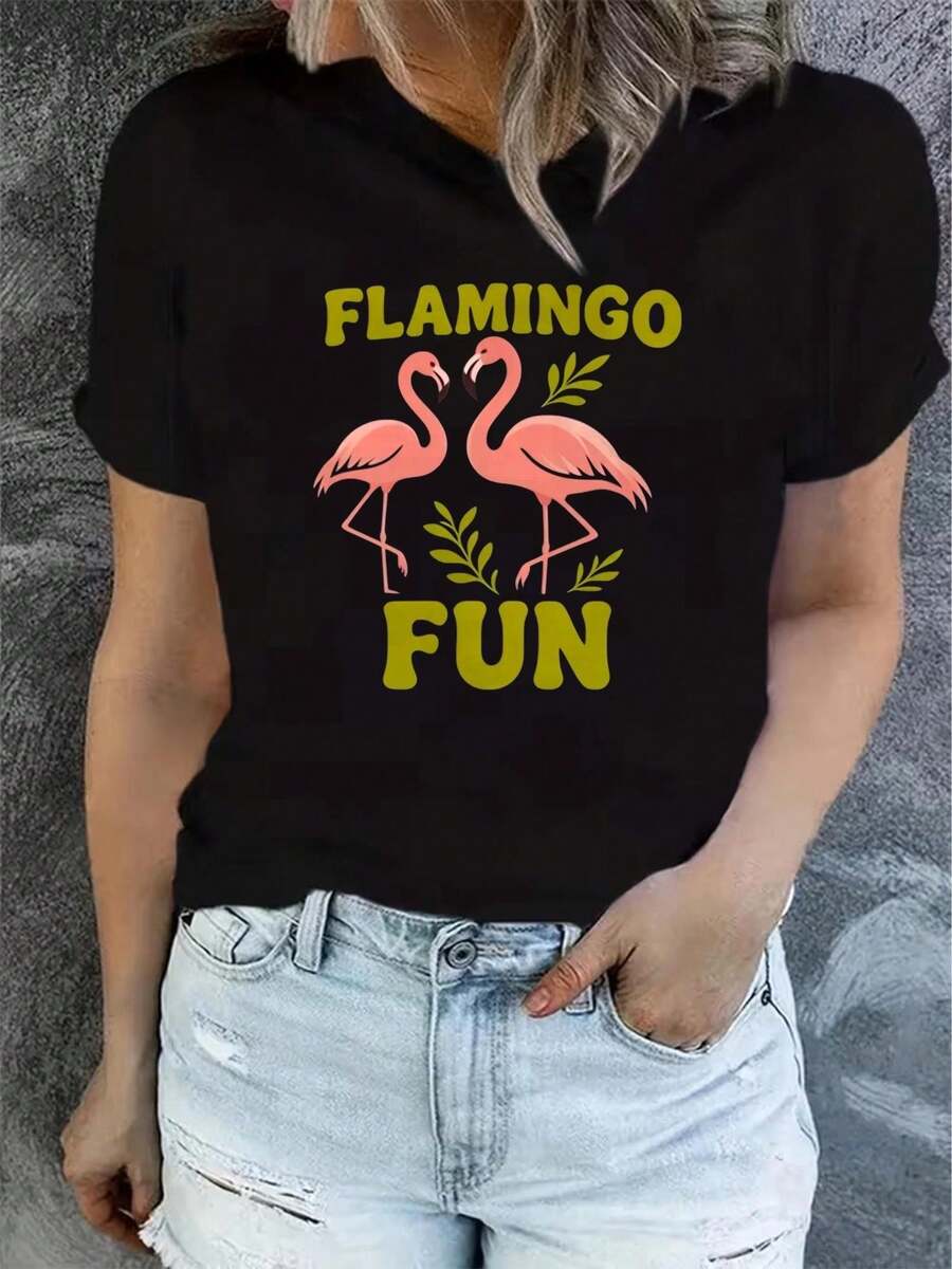 1 Women's Summer Short Sleeve T-Shirt With Print, Modern And Casual, Machine Washable, Comfortable Fit, 2D Flat Print, 180g, 100% Cotton. - 黑色_09 - 查看 1