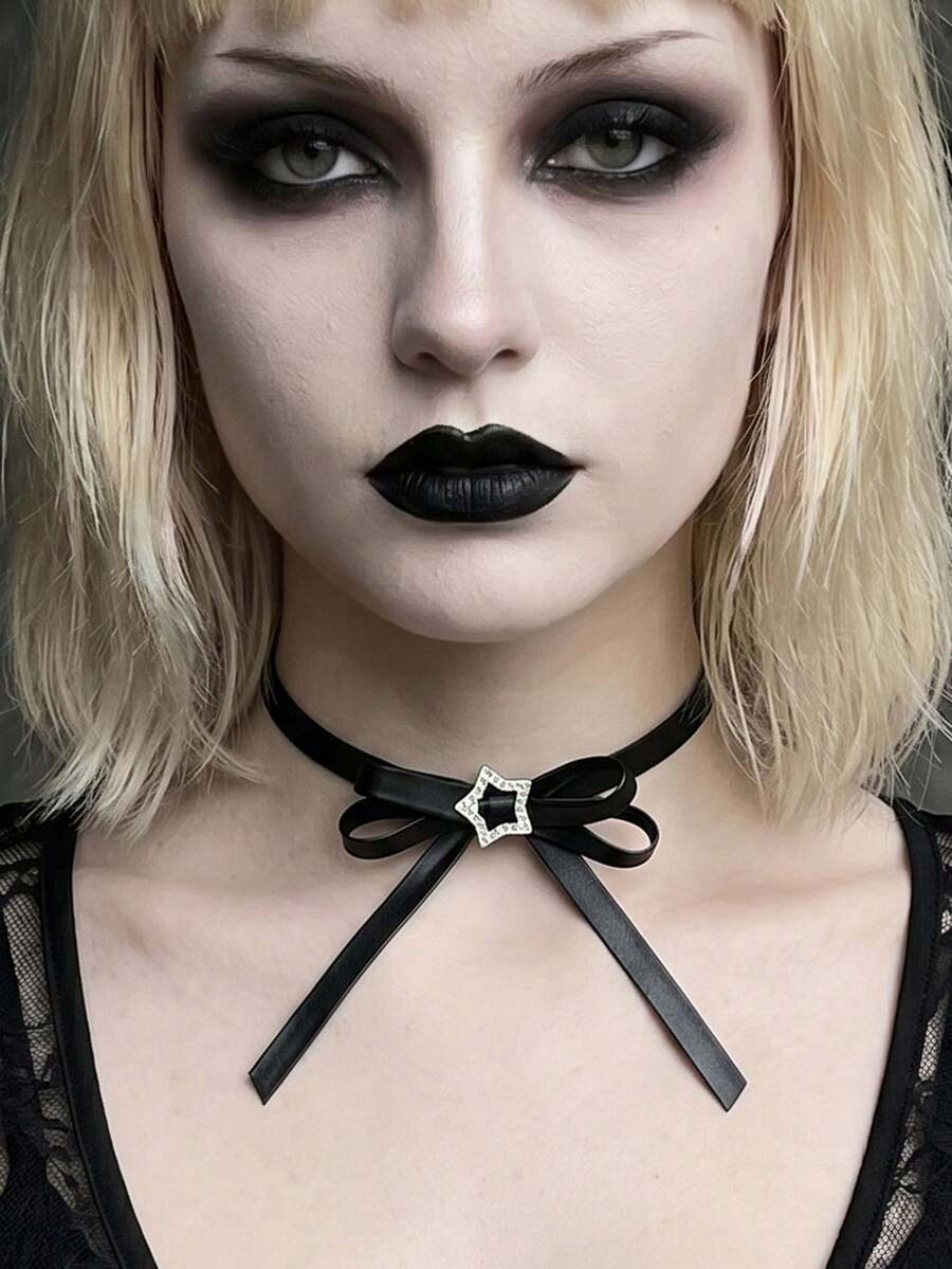 NAIZHU 1 chiếc vòng cổ choker kiểu Gothic hình bướm và trái tim bằng chất liệu PU, thích hợp để đeo hàng ngày, hẹn hò, dự tiệc. - màu đen - Xem 1