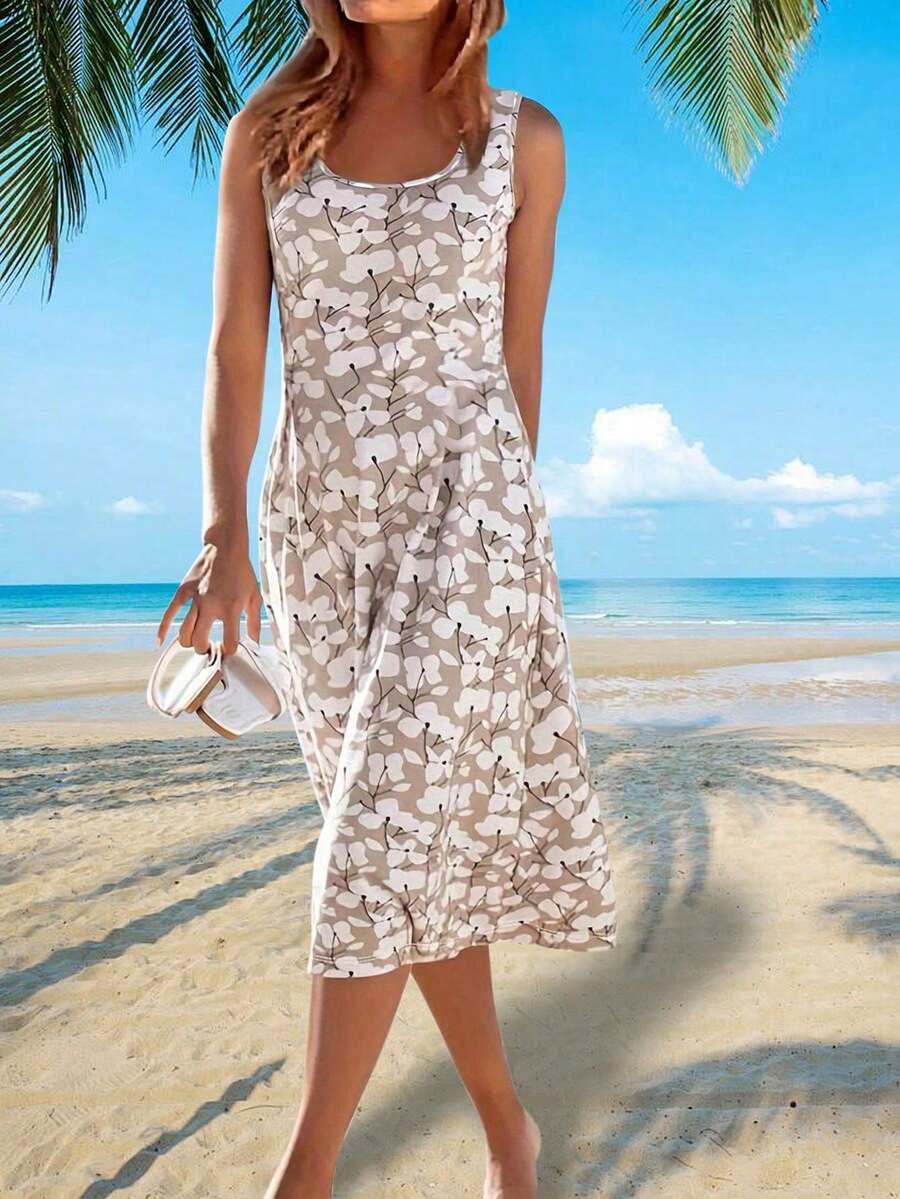 Đầm maxi không tay in hoa, kiểu dáng thường ngày, phong cách nghỉ dưỡng, thời trang xuân/hè mới về, thanh lịch và đa năng, thích hợp cho Ngày của Mẹ, dã ngoại, du lịch hoặc công sở.