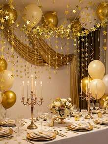 1/2/4pcs 4m Gold Star Tassel Hanging Decor, Gold Star Garland, Indoor Outdoor Decoration, Wreath, Stage Hanging Star, Back To School, Birthday Party, Proposal, Engagement, Anniversary, Singles Party - Gold - View 4