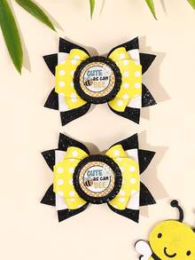 2pcs Yellow Red Hair Bow Clips,Glitter Bee Ladybird Decor Bow Hair Clips For Girl,Fashion Alligator Clips Hair Accessories For Girl Party Gifts - Multicolor - View 11