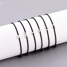 Vòng tay DIY màu đen tối giản bằng bạc Sterling 925, có thể điều chỉnh kích thước, phù hợp để đeo hàng ngày, trang sức bạc dành cho nữ, họa tiết 26 chữ cái, quà tặng sinh nhật. - màu đen - Xem 2