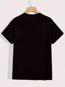 Camiseta con Estampado de Letras de Dibujos Animados para Mujer - Diseño Atrevido, 1 Pieza, Camiseta de 200g de Fibra de Filamento de Poliéster Resistente, Estilo Casual, Material Duradero, Blusa Elegante, para Amantes de la Moda - Negro - Ver 2