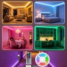 1 pieza Tira de luz LED RGB alimentada por USB con control remoto de 44 teclas, múltiples opciones de color, adecuada para sala de estar, dormitorio, sala de computadora, decoración de escaleras y diversas decoraciones navideñas - Tira de luz RGB 3535 de 44 teclas - Ver 8