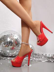 Sandalias de tacón alto elegantes y sexys de estación europea 2026, con punta abierta, adecuadas para baile, fiesta y moda de alta gama - Rojo - Ver 7