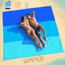 Beach Blanket Waterproof Sandproof Beach Mat 79" X 55"For 2-6 Adults Quick Drying Outdoor Picnic Mat Beach Accessories For Travel, Camping, Hiking - Blue+Grey - View 7