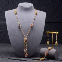 dazzdelic 3pcs Set Italian Crafted Multi-Color Faceted Copper Bead Rectangular Necklace, Bracelet & Earrings, Women Party Wear - 3-piece Set - View 2